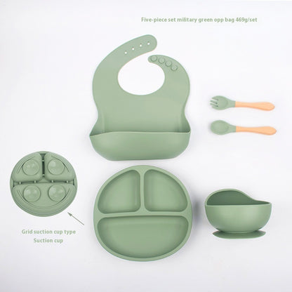 Children's Divided Complementary Food Silicone Bowl Fork Spoon Bib