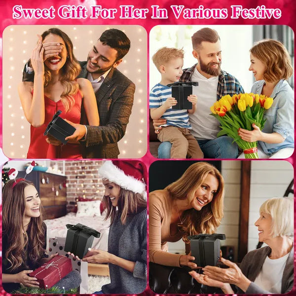 Preserved Red Rose with Heart Necklace Gift Box for Women