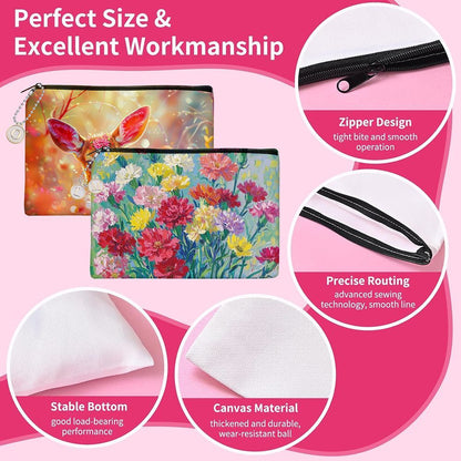 Paintable Canvas Pouch Set with Letter Charms and Chains for DIY Crafts