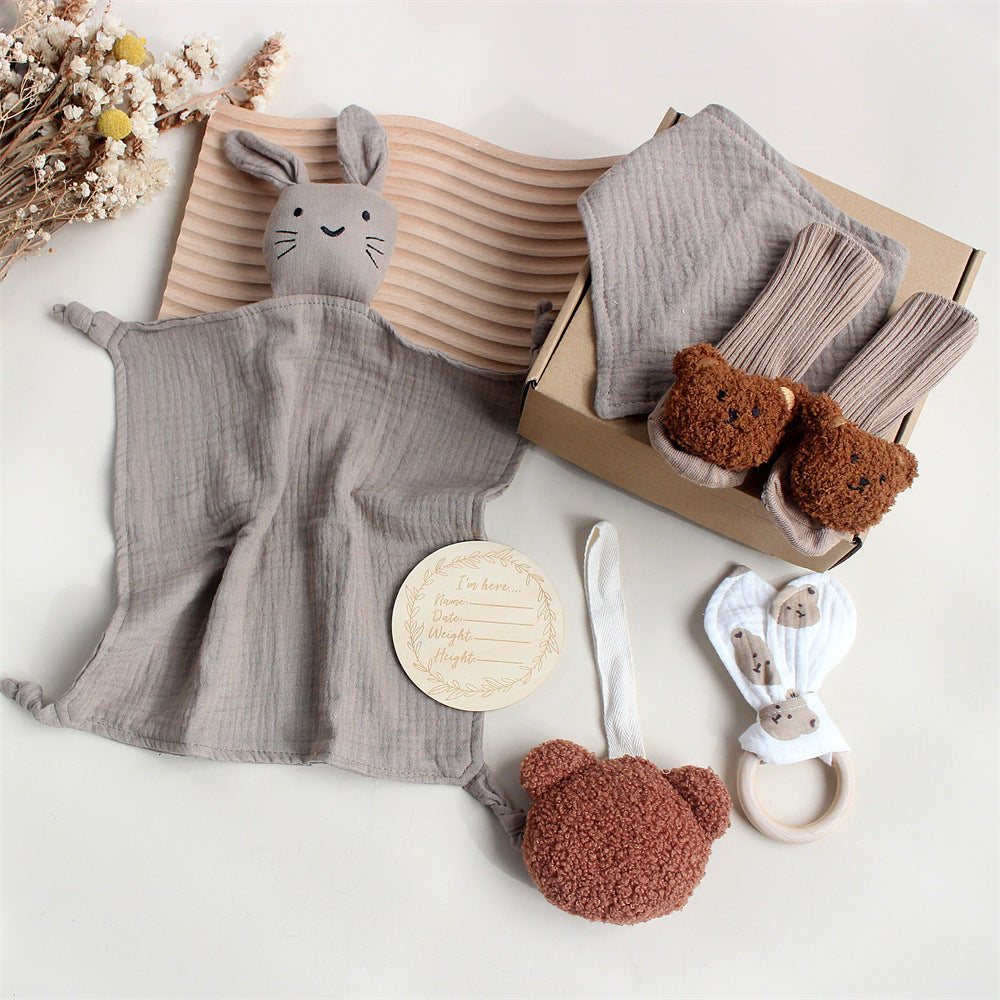 Baby Rabbit & Lion Newborn Gift Set -Towel, Socks, Teether & Hair Band