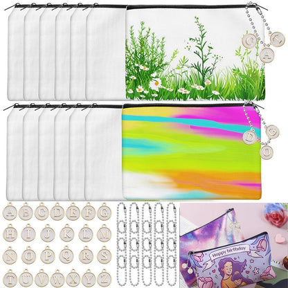 Paintable Canvas Pouch Set with Letter Charms and Chains for DIY Crafts