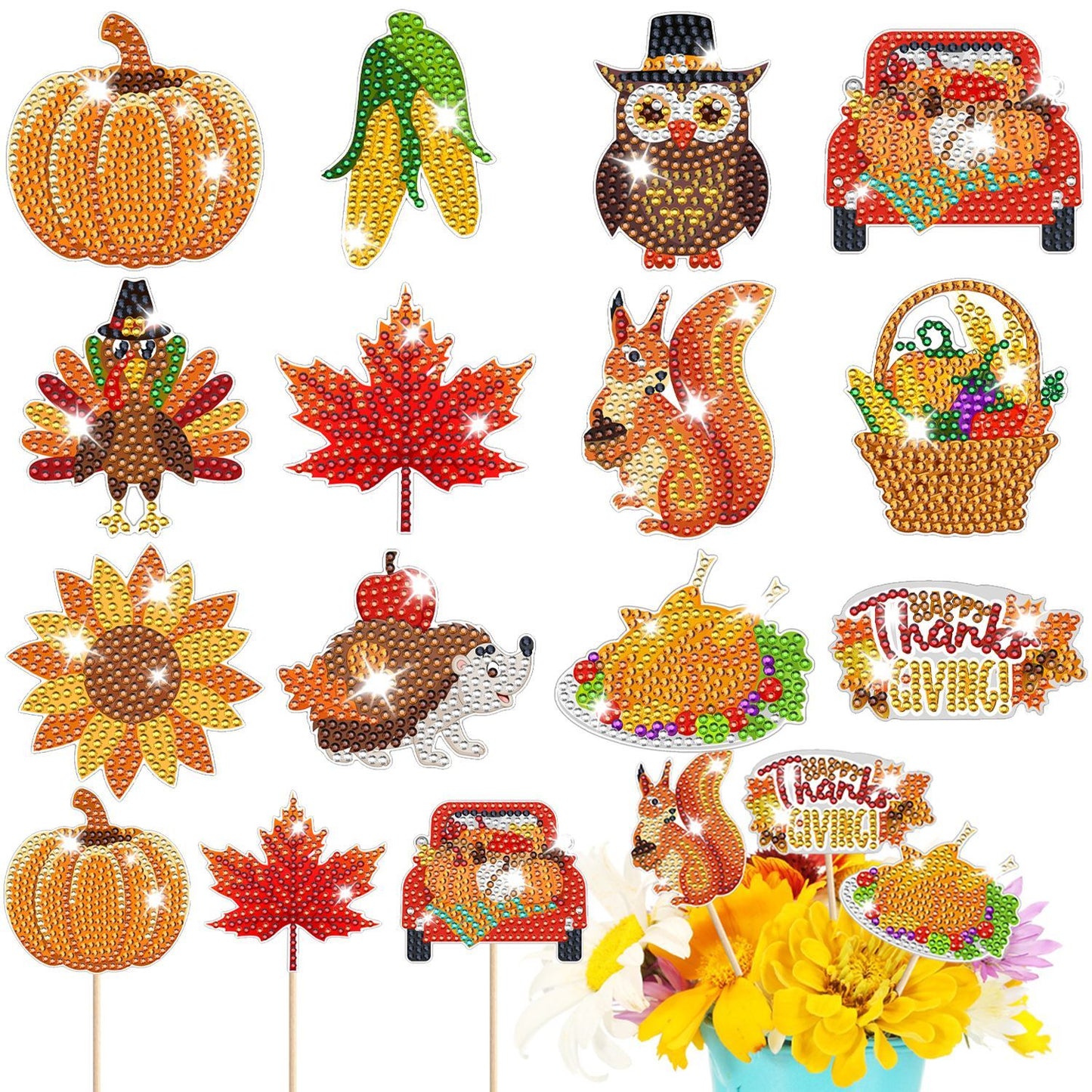 12-Pack Fall 5D Rhinestone DIY Thanksgiving Ornaments