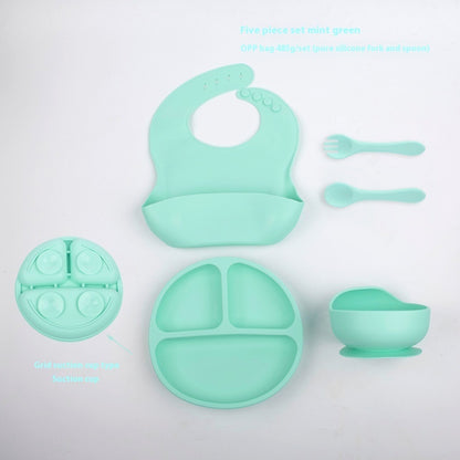 Children's Divided Complementary Food Silicone Bowl Fork Spoon Bib