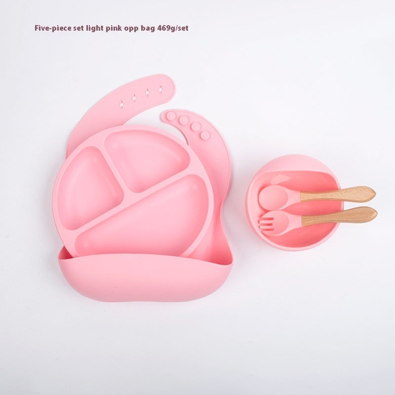 Children's Divided Complementary Food Silicone Bowl Fork Spoon Bib