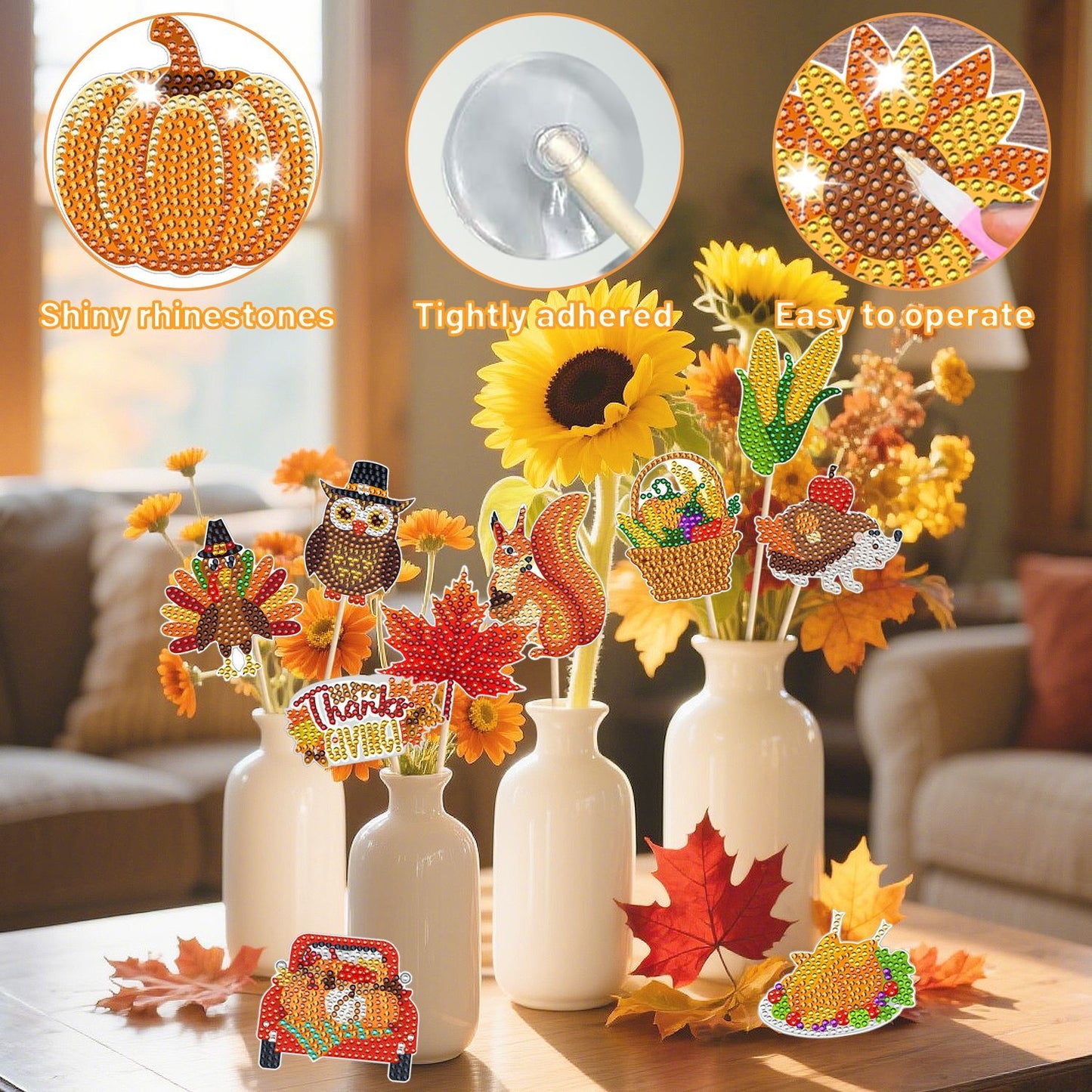 12-Pack Fall 5D Rhinestone DIY Thanksgiving Ornaments