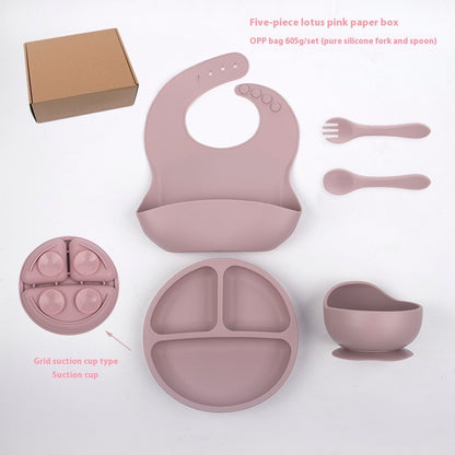 Children's Divided Complementary Food Silicone Bowl Fork Spoon Bib