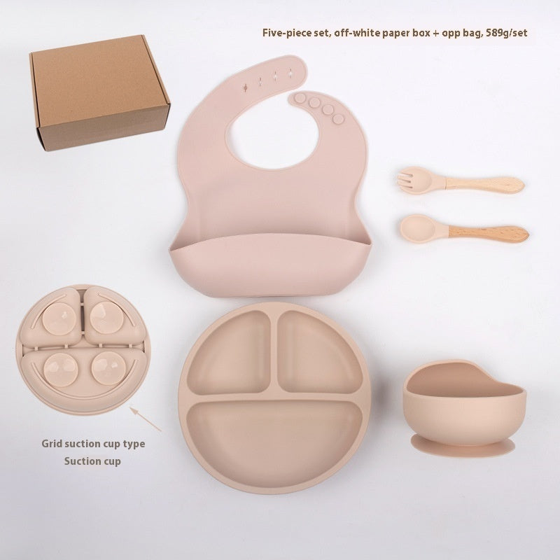 Children's Divided Complementary Food Silicone Bowl Fork Spoon Bib