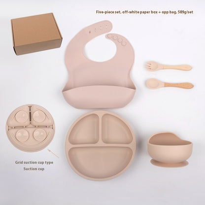 Children's Divided Complementary Food Silicone Bowl Fork Spoon Bib