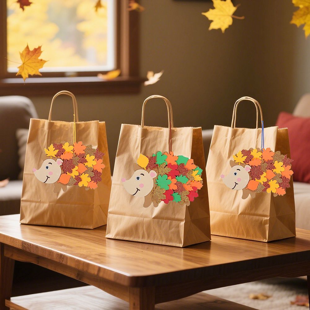 8 Pcs Fall Hedgehog Craft Kits with Leaves and Wiggle Eyes