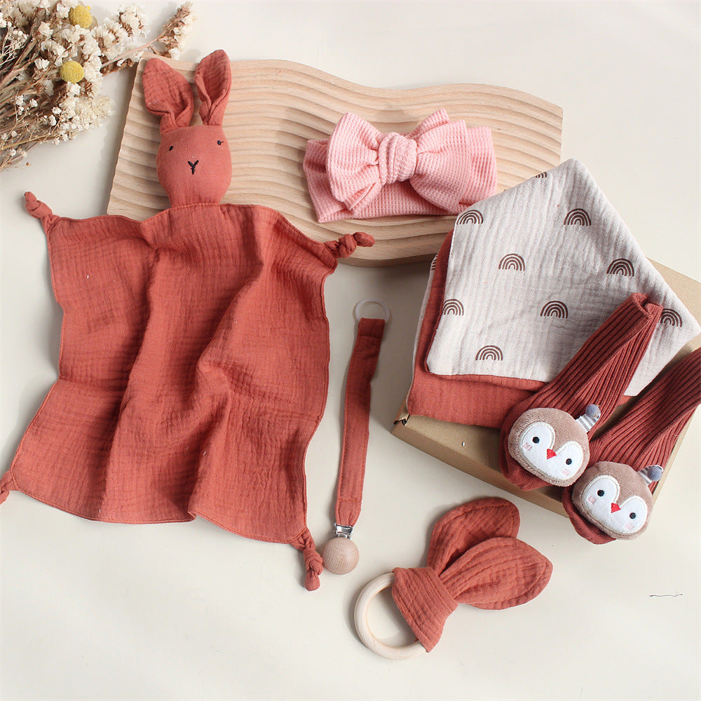 Baby Rabbit & Lion Newborn Gift Set -Towel, Socks, Teether & Hair Band