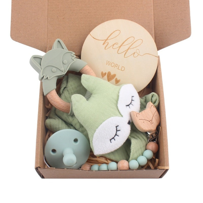 Baby Wooden Rattle and Teether Gift Set